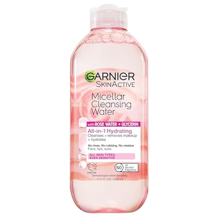 Garnier Micellar Water with Rose Water and Glycerin, Hydrating Facial Cleanser & Makeup Remover, For All Skin Types, Vegan, Cruelty Free, 13.5 Fl Oz (400mL), 1 Count - Image 1