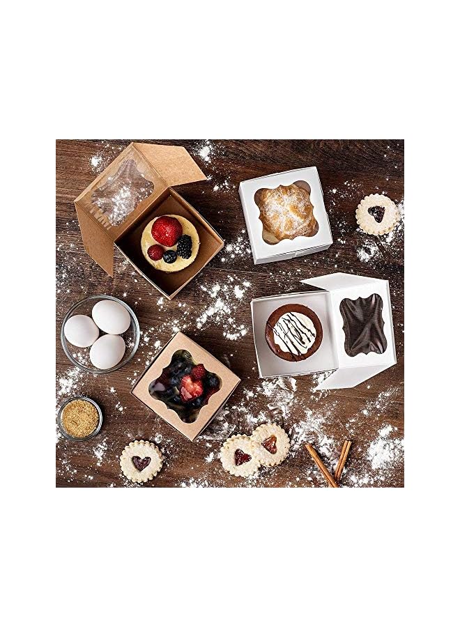 Green Tiger 20 Cardboard White & Brown Bakery Boxes with Clear Window,(4x4x2.5inch) SQUARE Kraft PAPER GIFT Pie Cookie BAKERS Cake Box with Natural Disposable Storage, Transport Of Your Creations - Image 2