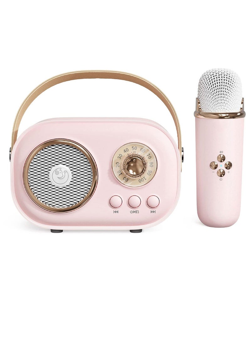 Mini Karaoke Machine with Wireless Microphone Set, Portable Bluetooth Karaoke Speaker, Retro Handheld Style Bluetooth Speaker for Kids and Adults for Family Party Singing Party Birthday (Pink) - Image 1