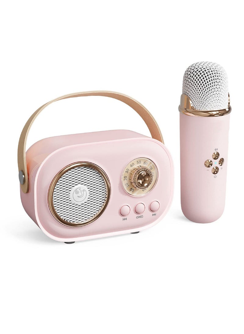 Mini Karaoke Machine with Wireless Microphone Set, Portable Bluetooth Karaoke Speaker, Retro Handheld Style Bluetooth Speaker for Kids and Adults for Family Party Singing Party Birthday (Pink) - Image 2