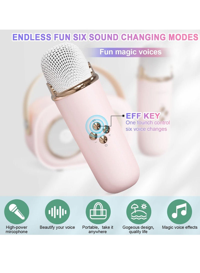 Mini Karaoke Machine with Wireless Microphone Set, Portable Bluetooth Karaoke Speaker, Retro Handheld Style Bluetooth Speaker for Kids and Adults for Family Party Singing Party Birthday (Pink) - Image 4