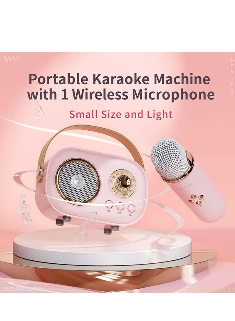 Mini Karaoke Machine with Wireless Microphone Set, Portable Bluetooth Karaoke Speaker, Retro Handheld Style Bluetooth Speaker for Kids and Adults for Family Party Singing Party Birthday (Pink) - Image 5