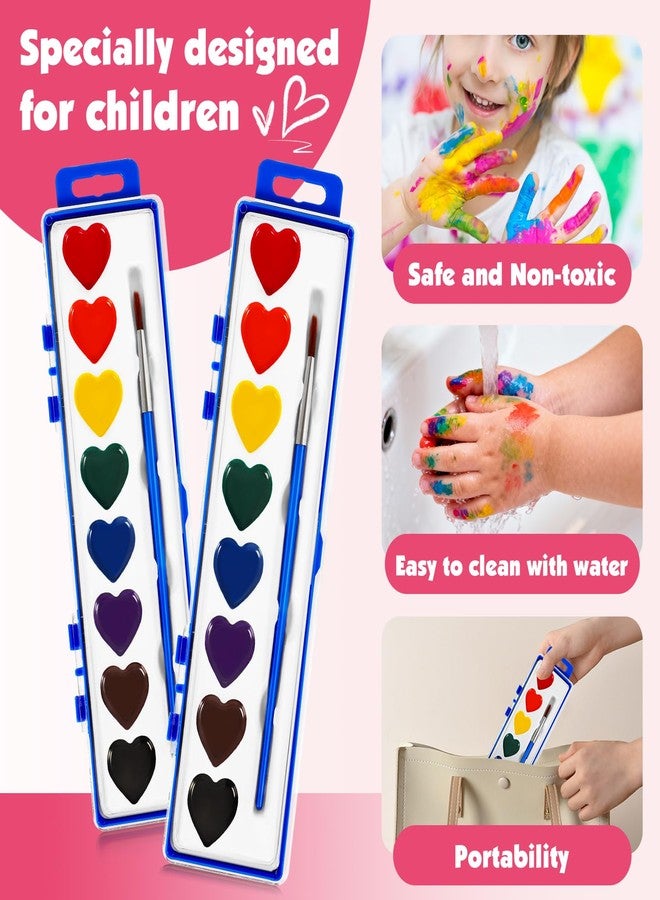 FUMILE 30 Pack Heart Watercolor Paint Set,8 Colors Washable Valentines Water Color Paint Set for Kids with Paintbrush,Watercolor Paint for Prizes Exchange Gifts,Valentine's Day Gifts,Party Favor,Classroom - Image 3