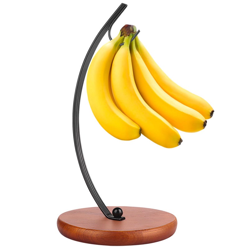 HOMKULA Banana Holder Stand  Banana Hook Hanger Banana Tree Holder Banana Rack for Kitchen Counter Stainless SteelWooden Base Black V76