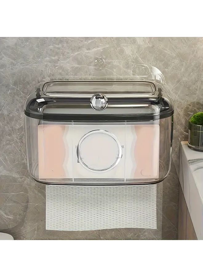 Cream Yellow Wall Mounted Waterproof Toilet Paper Holder With Storage Shelf Bathroom Organizer - Image 4