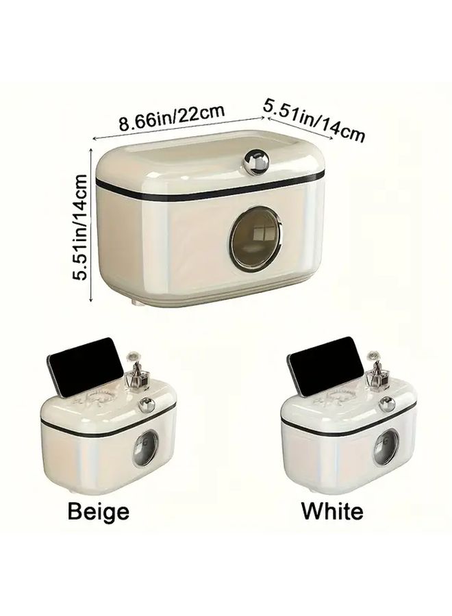 Cream Yellow Wall Mounted Waterproof Toilet Paper Holder With Storage Shelf Bathroom Organizer - Image 3
