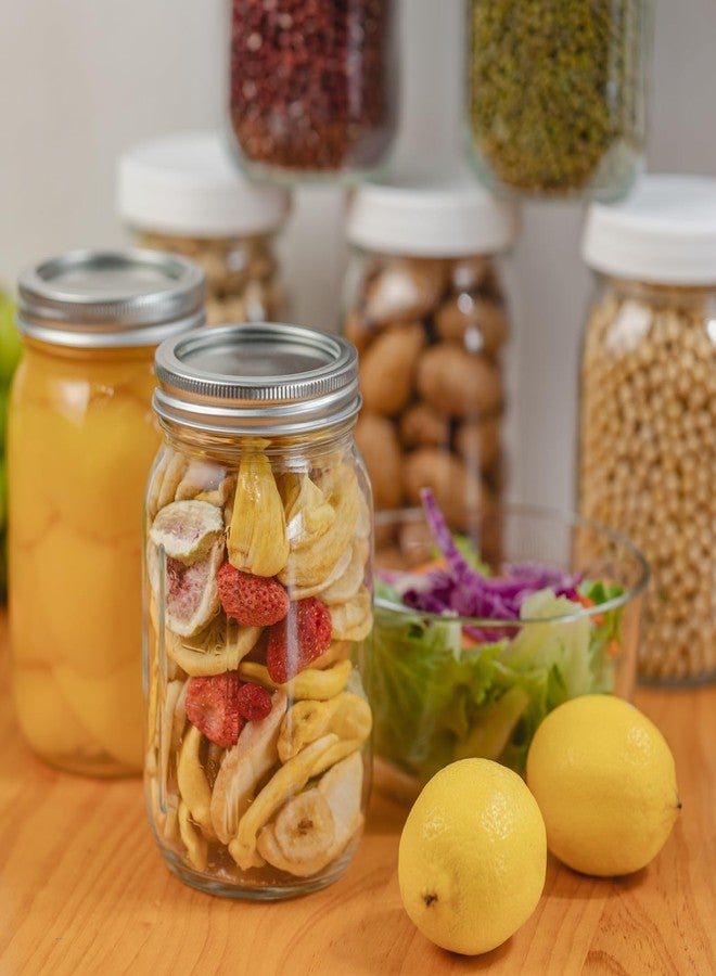 Yodecy 4 Pcs 32 oz Clear Wide Mouth Mason Jars with Airtight Lids and White Plastic Lids, Canning Jars for Overnight Oats, Food Storage and More - Image 2