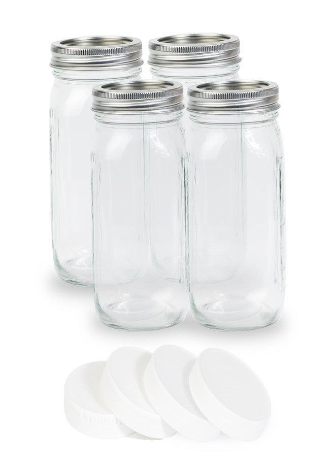 Yodecy 4 Pcs 32 oz Clear Wide Mouth Mason Jars with Airtight Lids and White Plastic Lids, Canning Jars for Overnight Oats, Food Storage and More - Image 1