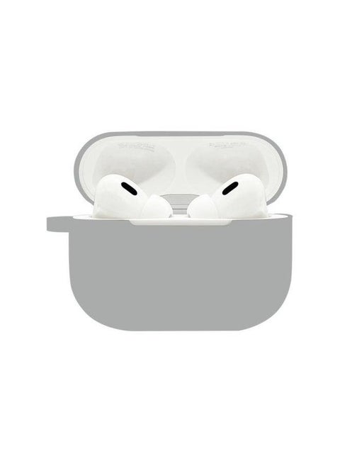 Suitable For Airpods Pro2 Protective Case Silicone Airpods4 Apple Wireless Bluetooth Headset Case-Color:Light Gray (with Hanging Ears 1.2mm)-Applicable Models:Airpods 1/2+metal Hook+pearl Bag Packaging