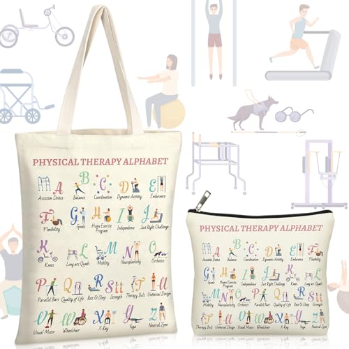 Shinylin 2 Pcs End of Year Physical Therapy Gifts Physical Therapist Tote Bag with Makeup Bag Occupational Therapy Appreciation Gifts Thank You Retirement Presents for Women Pt Pta Ot - Image 1