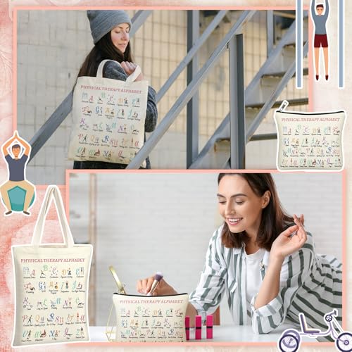 Shinylin 2 Pcs End of Year Physical Therapy Gifts Physical Therapist Tote Bag with Makeup Bag Occupational Therapy Appreciation Gifts Thank You Retirement Presents for Women Pt Pta Ot - Image 3