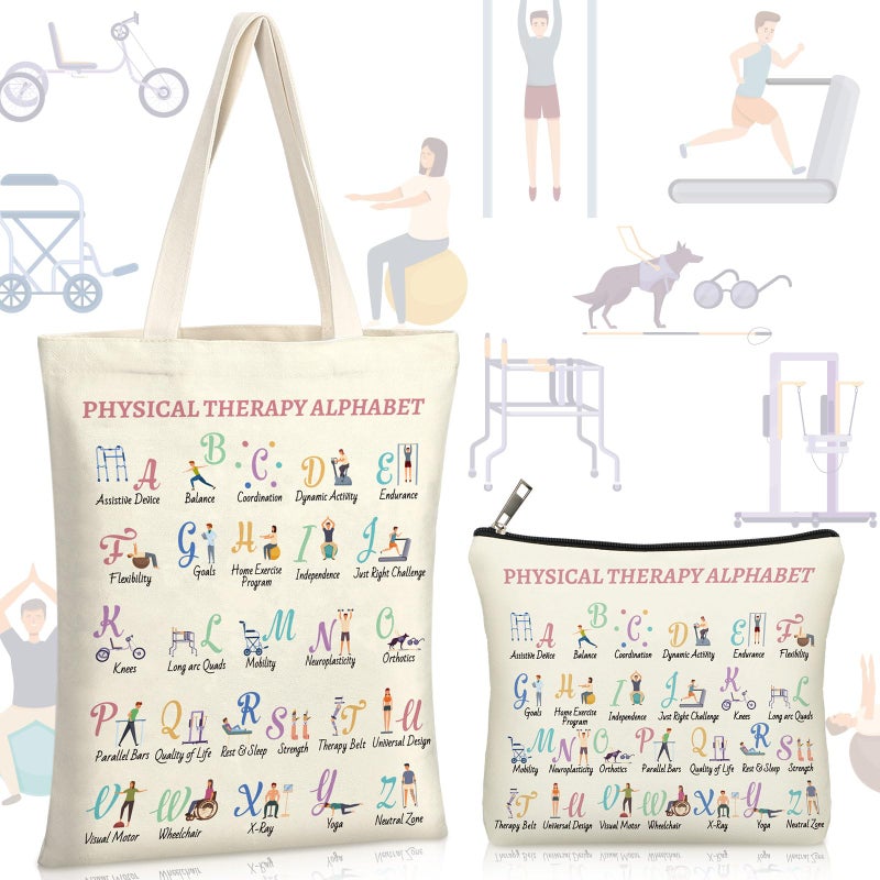 Shinylin 2 Pcs End of Year Physical Therapy Gifts Physical Therapist Tote Bag with Makeup Bag Occupational Therapy Appreciation Gifts Thank You Retirement Presents for Women Pt Pta Ot - Image 2