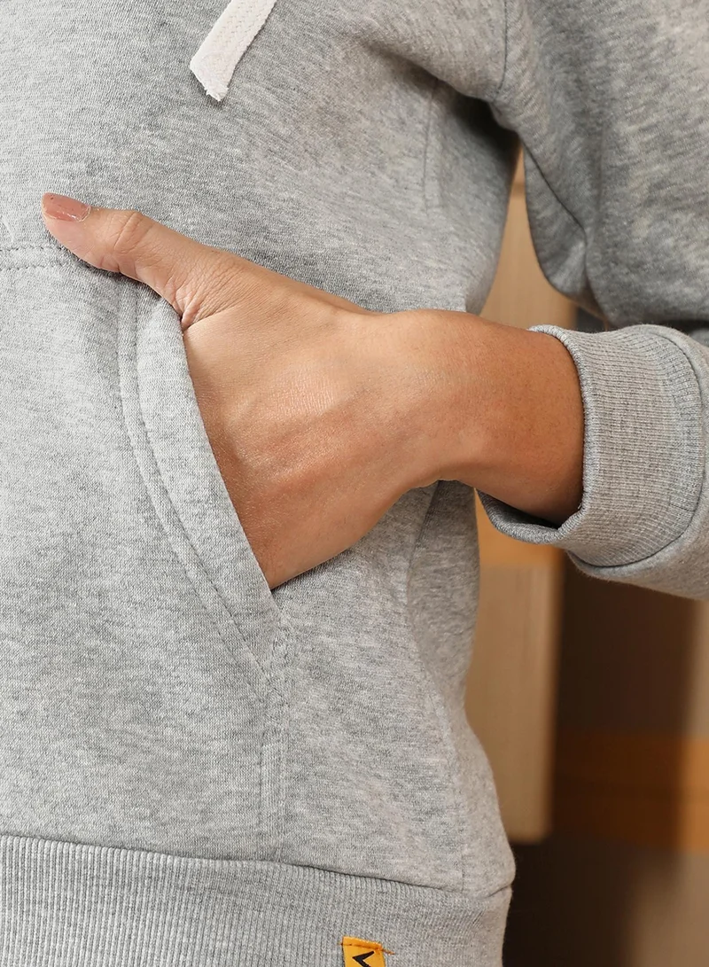 Campus Sutra Women's Cloud Grey Solid Zip-Front Hoodie