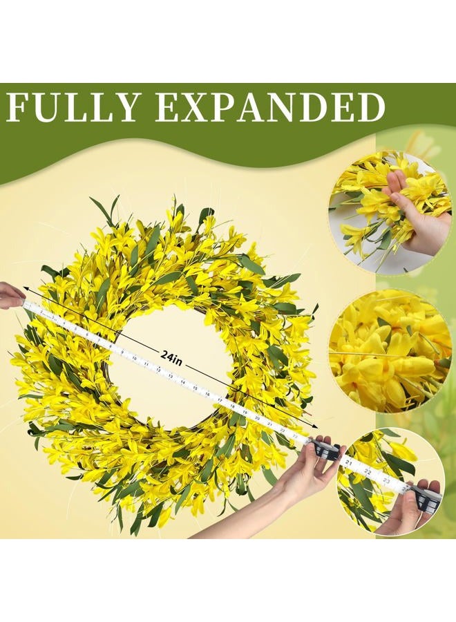 LOKEISNA Spring Wreaths for Front Door, 24'Yellow forsythia Wreath, Spring Summer Wreaths for Front Door Outside, Hand Made Artificial Door Wreath for Front Door Window Wall Farmhouse Décor Gift - Image 2