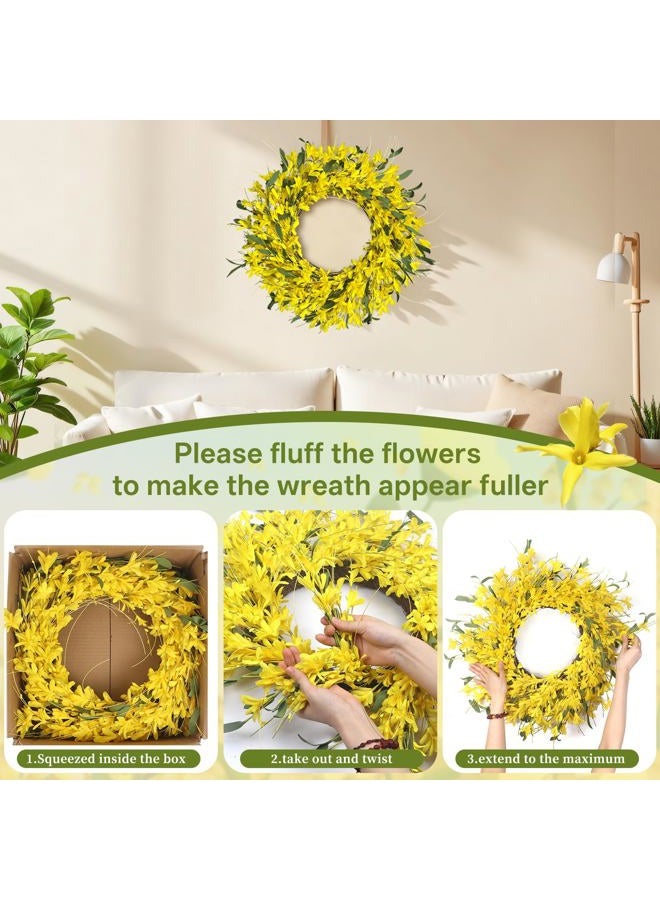 LOKEISNA Spring Wreaths for Front Door, 24'Yellow forsythia Wreath, Spring Summer Wreaths for Front Door Outside, Hand Made Artificial Door Wreath for Front Door Window Wall Farmhouse Décor Gift - Image 4