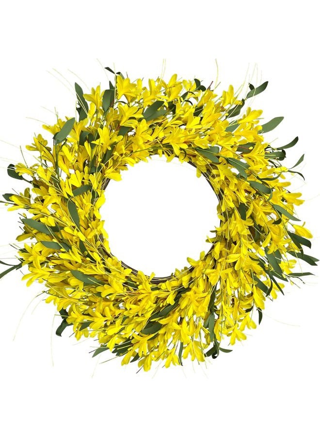 LOKEISNA Spring Wreaths for Front Door, 24'Yellow forsythia Wreath, Spring Summer Wreaths for Front Door Outside, Hand Made Artificial Door Wreath for Front Door Window Wall Farmhouse Décor Gift - Image 1