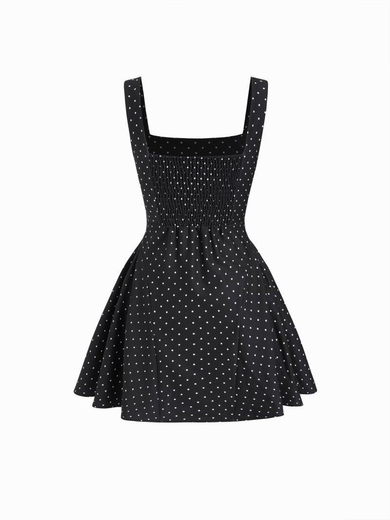 CIDER Womens Polka Dot Going Out Dress Cute Summer Date Night Square Neck Sleeveless Mini Dress - Image 5