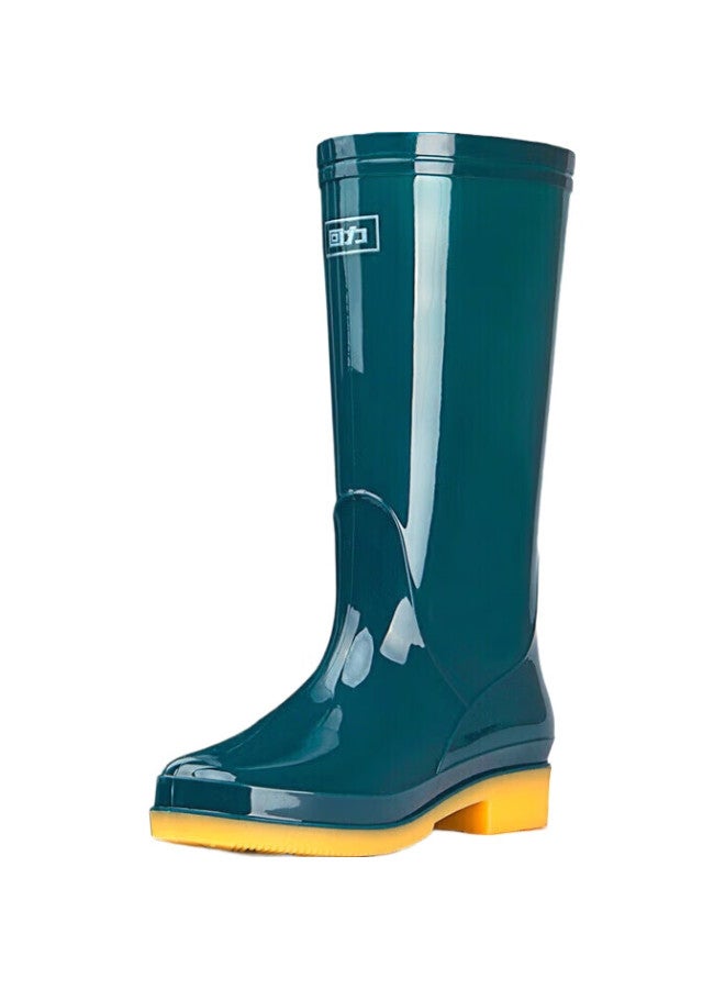 Pull Back Huili Rain Boots For Women, Fashionable Outdoor Waterproof Rain Boots, Durable Rubber Shoes, 6813 Dark Green Tall Boots, Size 37 - Image 1