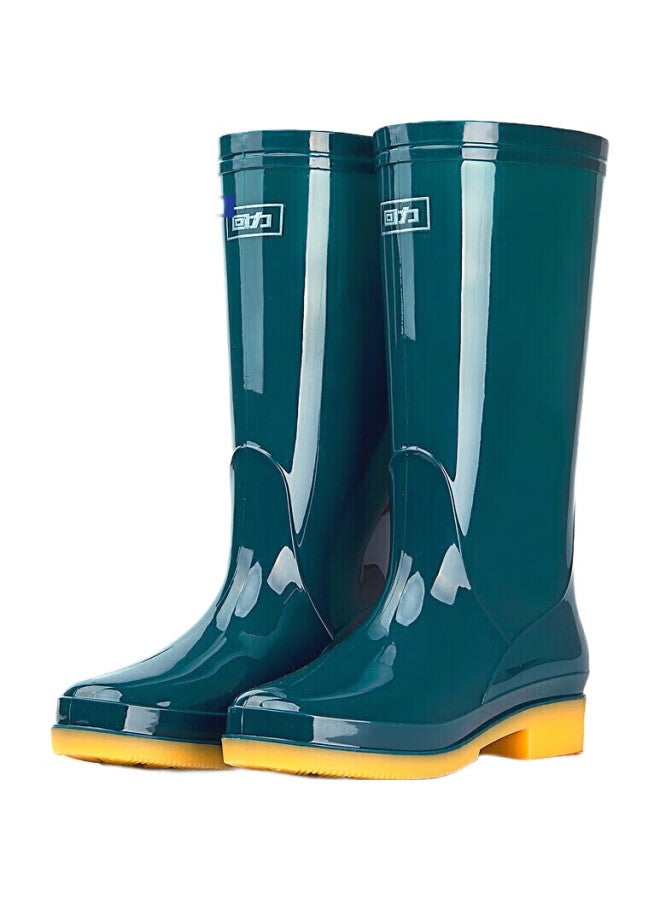 Pull Back Huili Rain Boots For Women, Fashionable Outdoor Waterproof Rain Boots, Durable Rubber Shoes, 6813 Dark Green Tall Boots, Size 37 - Image 2