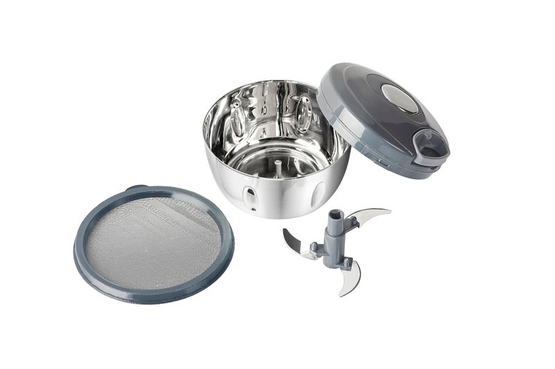 Celltone Steelo Vegetable Chopper for Kitchen | Fruits, Dry Fruit, Onion Cutter for Salad with Pull String & 3 Blades Stainless Steel | Manual Veggie Slicer-500 ml - Image 5