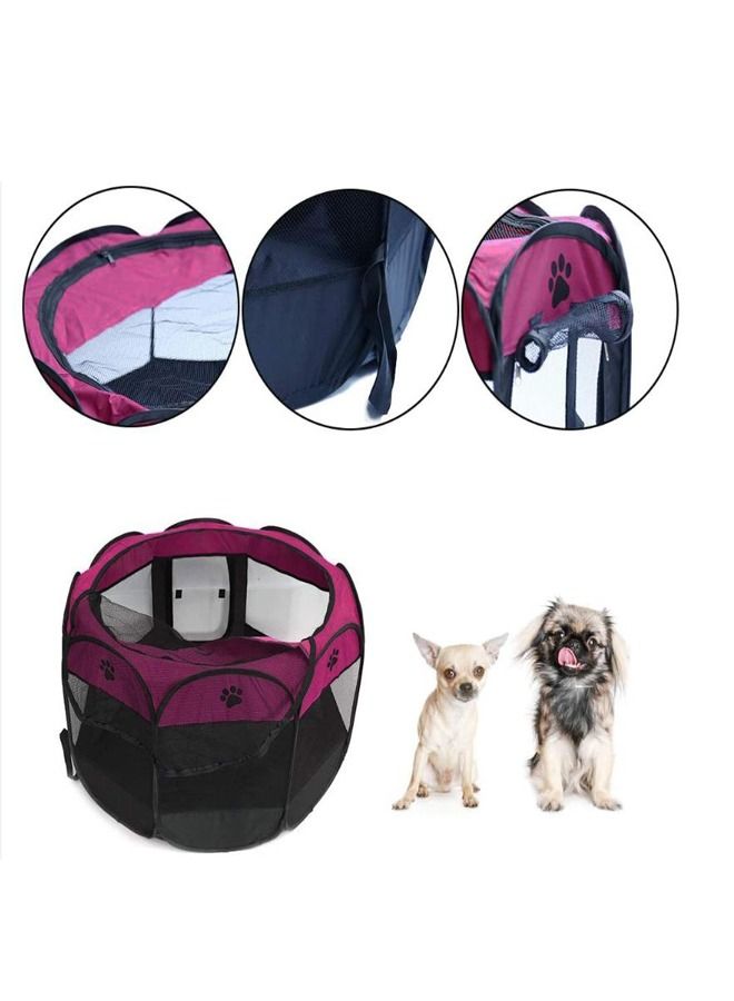 AL THEQA Octagonal Pet Tent Foldable Dog and Cat Fence Puppy Exercise Playpen Portable Cat and Dog House Rabbit Cat Kennel(maroon) - Image 3