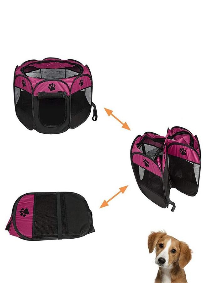 AL THEQA Octagonal Pet Tent Foldable Dog and Cat Fence Puppy Exercise Playpen Portable Cat and Dog House Rabbit Cat Kennel(maroon) - Image 2