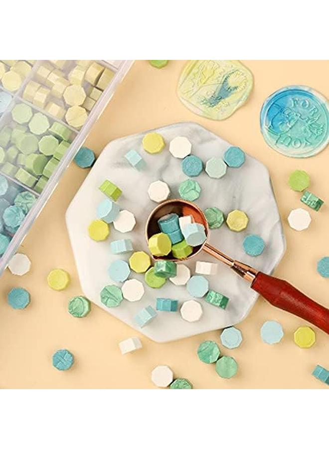 Generic 600 Pcs Sealing Wax Beads Kit Colorful Wax Seal Beads With Storage Box Wooden Handle Wax Melting Spoon And White Candles For Wax Sealing Stamp Cards Envelopes Letter Wedding Invitations  - Image 2