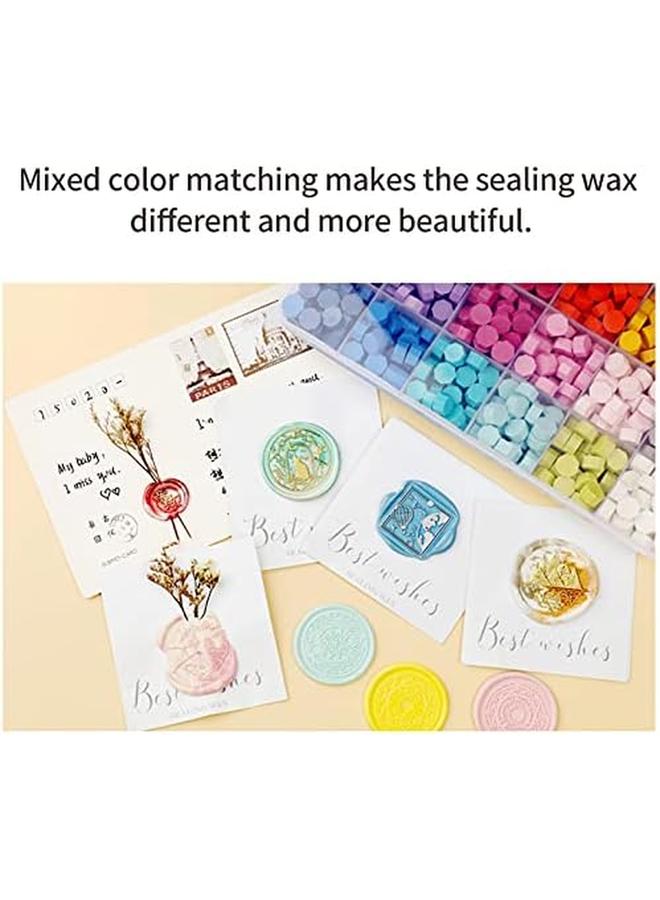 Generic 600 Pcs Sealing Wax Beads Kit Colorful Wax Seal Beads With Storage Box Wooden Handle Wax Melting Spoon And White Candles For Wax Sealing Stamp Cards Envelopes Letter Wedding Invitations  - Image 3