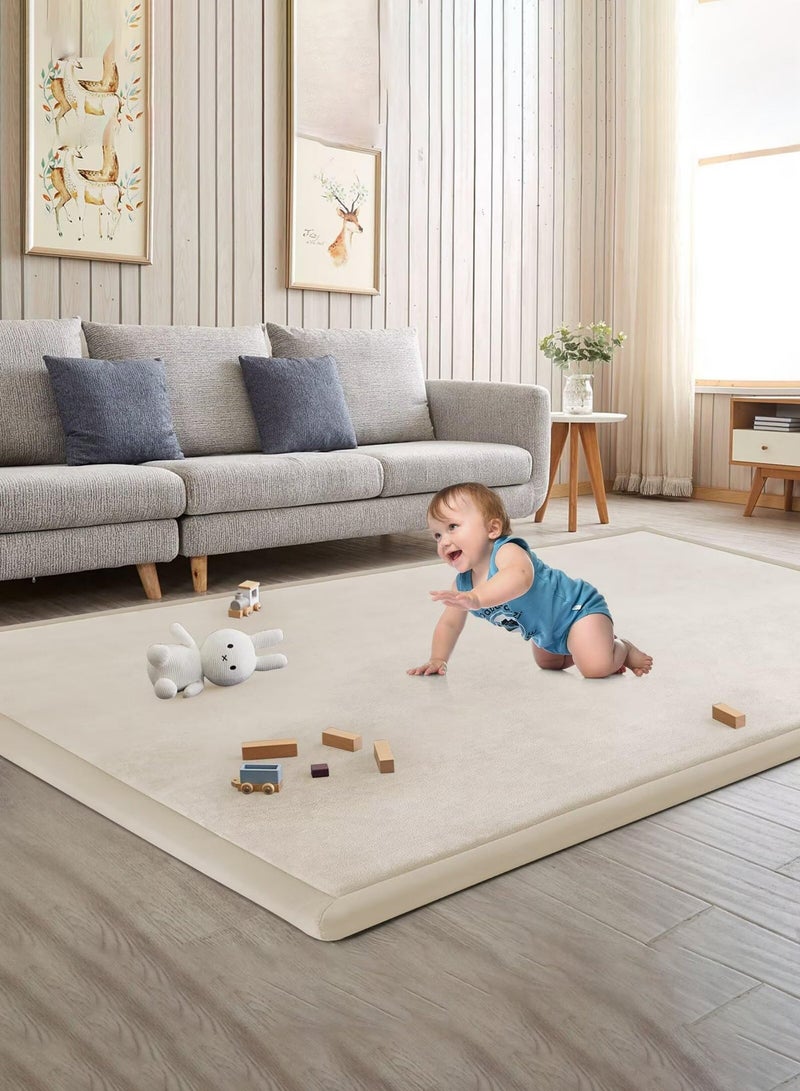 Arabest Baby Play Mat for Floor Tummy Time Mat Nursery Rug Muscle Mat Area Rug Playroom Rug Tatami Mat 9'2"x6'7" Memory Foam 1.3" Thick Crawling Mat for Babies,Toddlers, Infants, Kids,Floor Mat(Beige) - Image 1