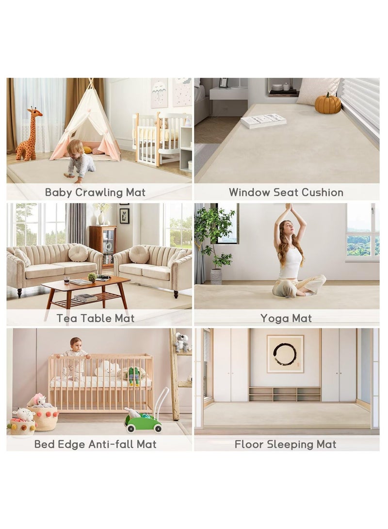 Arabest Baby Play Mat for Floor Tummy Time Mat Nursery Rug Muscle Mat Area Rug Playroom Rug Tatami Mat 9'2"x6'7" Memory Foam 1.3" Thick Crawling Mat for Babies,Toddlers, Infants, Kids,Floor Mat(Beige) - Image 3