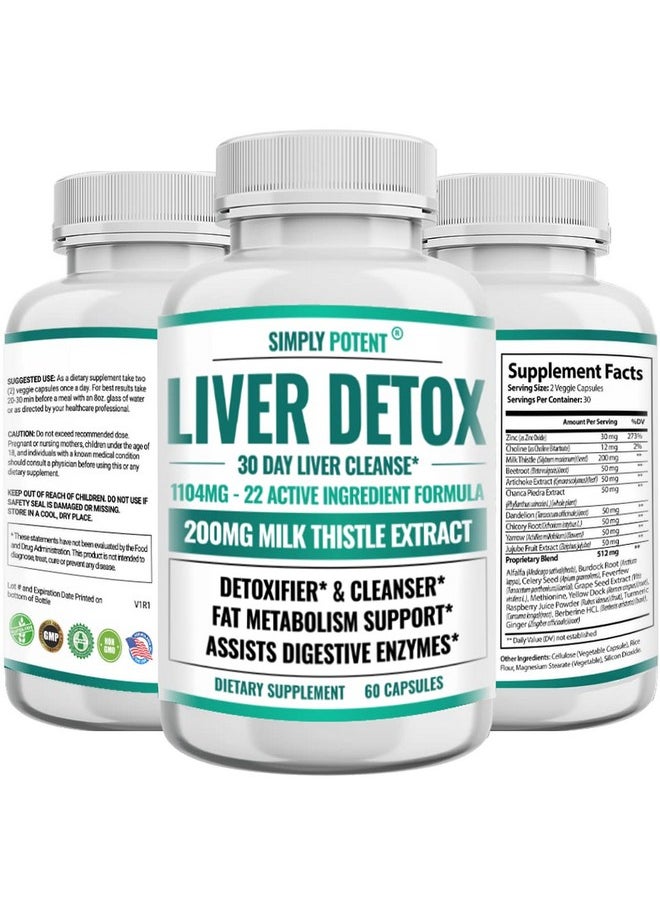 Simply Potent - Liver Detox & Support Supplement Liver Cleanse & Detox Pills Liver Health Formula W 22 Herbs Milk Thistle Artichoke Extract Dandelion Turmeric Ginger Beet Alfalfa & Zinc 60 Capsules - Image 1