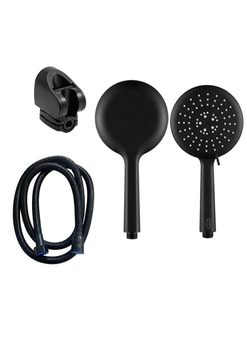 Premium Turkish Round Shower Head Set - Authentic Olivia Brand, Matte Black Finish, Durable Design, Includes Hose and Holder