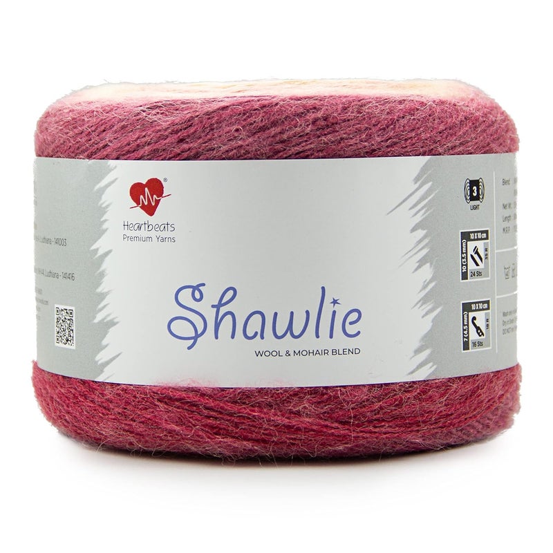 Heartbeats Shawlie Is A Premium Tri Blend Of Mohair,Wool&Acrylic. Pack Of 1 Ball-150Gm. Shade No-Shl003, Multicolor - Image 1