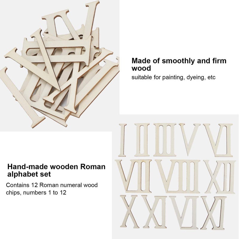 Wooden Roman Numerals Clock Kit 12 Pcs DIY Wedding Home Decor Craft - Image 5