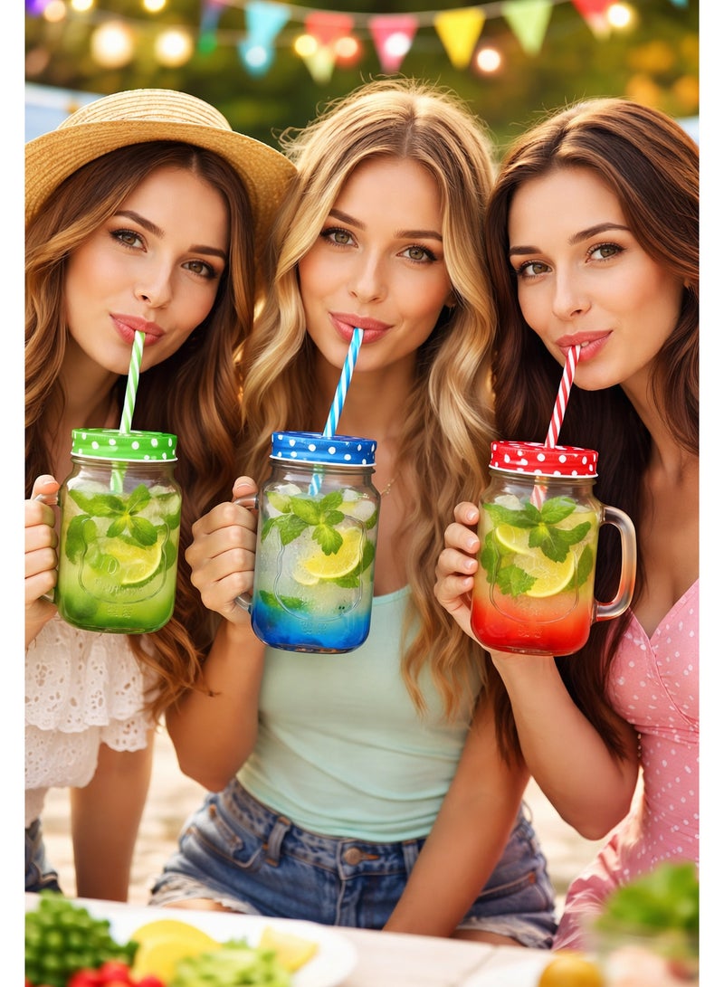 SAQOWARE [ Pack of 6 ] Colorful Mason Jar Drinking Glasses with Handles, Lids & Straws-16oz Vintage Glass Beverage Mugs Iced Tea, Juice, Water, Cocktail, Mojito Jars – BPA-Free, Leak-Proof, Dishwasher Safe - Image 3