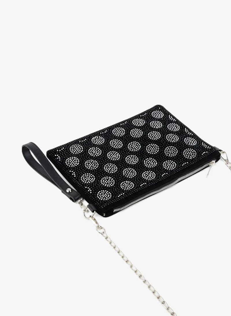 Vivaq Women's Polka Dot Silver Stone Suede Wrist-Strap and Chain-Strap Portfolio and Clutch Bag.