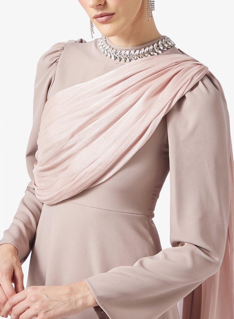 Khizana A-line Dress With Shoulder Drape - Image 3
