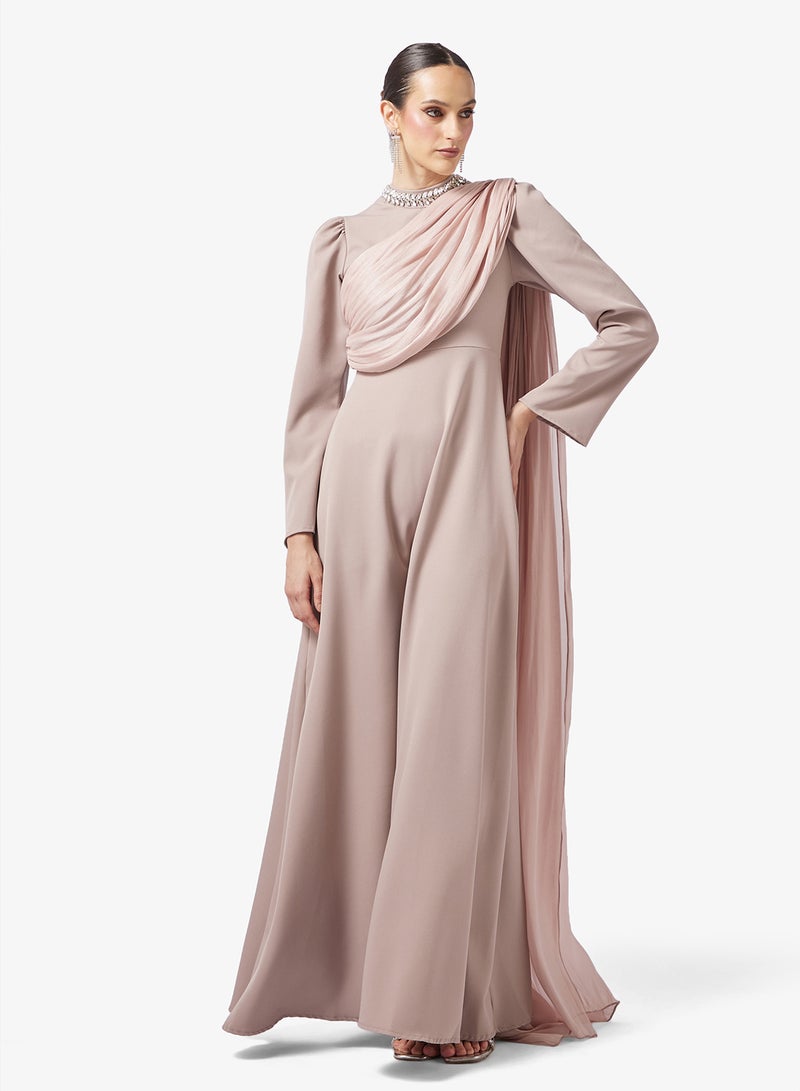 Khizana A-line Dress With Shoulder Drape - Image 1