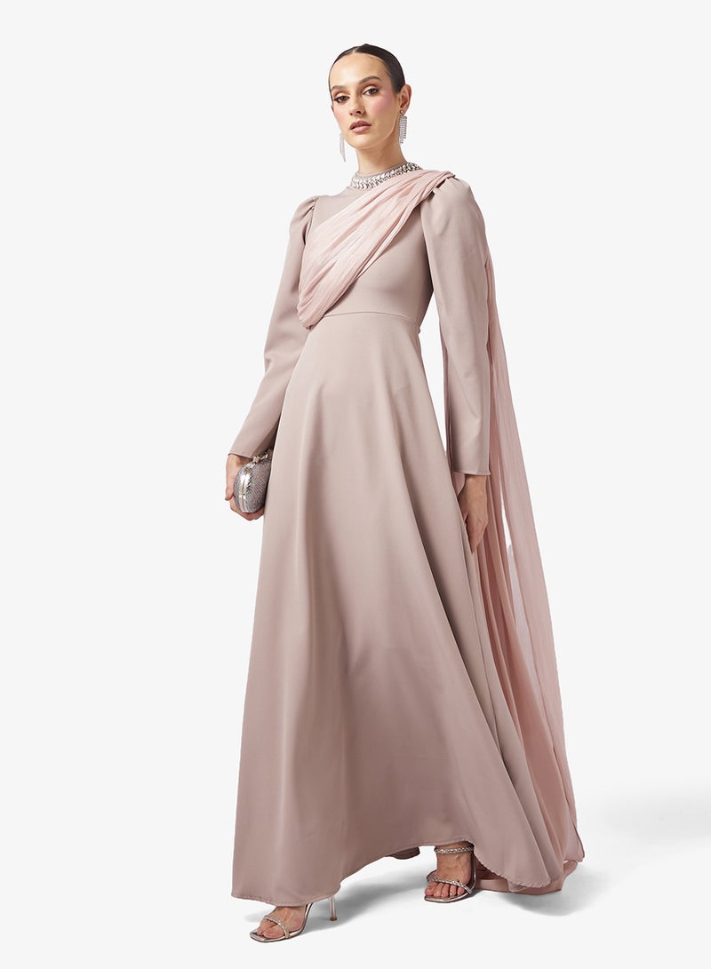 Khizana A-line Dress With Shoulder Drape - Image 4