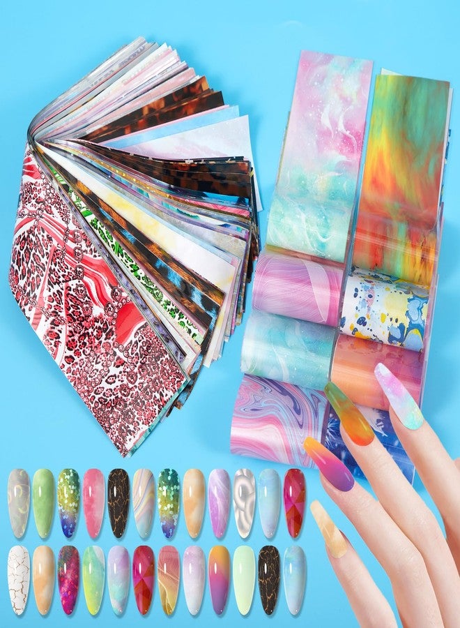 JERCLITY 300 Sheets Nail Foil Transfer Stickers Set Nail Foils Transfer Nail Art Marbling Starry Sky Leopard Print Aurora Iridescence Gradient Design for Women Girls Decoration - Image 1