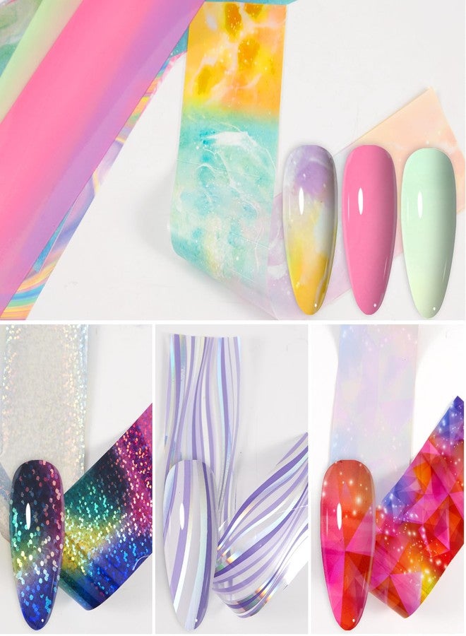 JERCLITY 300 Sheets Nail Foil Transfer Stickers Set Nail Foils Transfer Nail Art Marbling Starry Sky Leopard Print Aurora Iridescence Gradient Design for Women Girls Decoration - Image 4