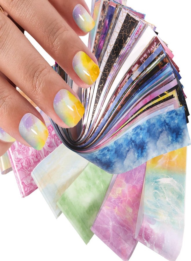 JERCLITY 300 Sheets Nail Foil Transfer Stickers Set Nail Foils Transfer Nail Art Marbling Starry Sky Leopard Print Aurora Iridescence Gradient Design for Women Girls Decoration - Image 2