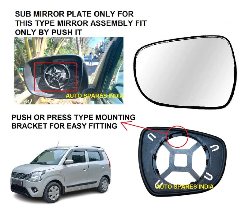 STYCARO ORVM Side View Sub Mirror Glass/Sub Mirror Plate compatible with New Maruti Wagon R 3rd GEN 2019-2025 Year Model (MIRROR FITTING SIZE 2, LEFT PASSENGER SIDE) - Image 2