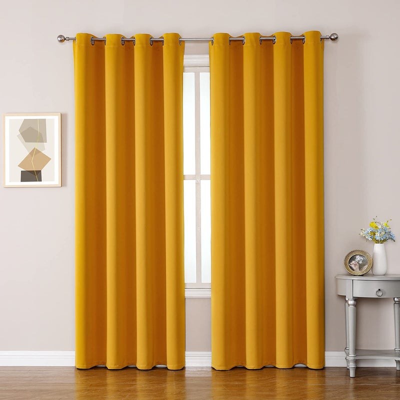 ChrisDowa Room Darkening Curtains 120 Inches Long 2 Panels Set for Living Room, Grommet Thermal Insulated Blackout Curtains for Bedroom (Mustard Yellow, 52 x 120 Inch) - Image 1