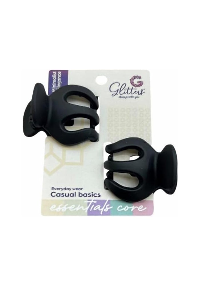 Glitters Mini Hair Claw Clips, Black Matte, Strong Spring, 2-Pack - Image 1