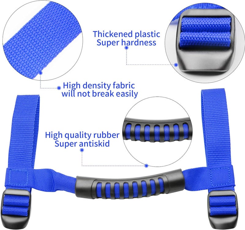 Bentolin 4Pcs Blue Grip Handle Holder Roll Bar Grab Handles Compatible with Jeep Wrangler Accessories 1987-2021 YJ TJ LJ JK JL Sports Sahara Freedom Rubicon X & Unlimited - Image 2