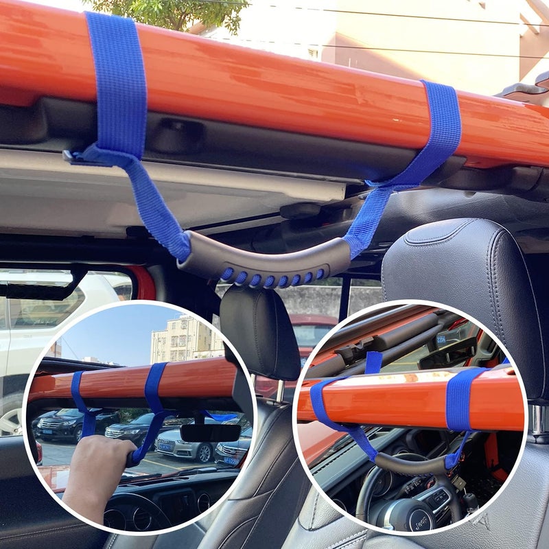 Bentolin 4Pcs Blue Grip Handle Holder Roll Bar Grab Handles Compatible with Jeep Wrangler Accessories 1987-2021 YJ TJ LJ JK JL Sports Sahara Freedom Rubicon X & Unlimited - Image 4