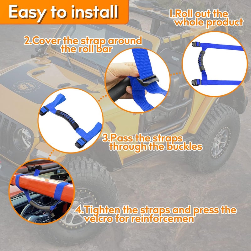 Bentolin 4Pcs Blue Grip Handle Holder Roll Bar Grab Handles Compatible with Jeep Wrangler Accessories 1987-2021 YJ TJ LJ JK JL Sports Sahara Freedom Rubicon X & Unlimited - Image 3