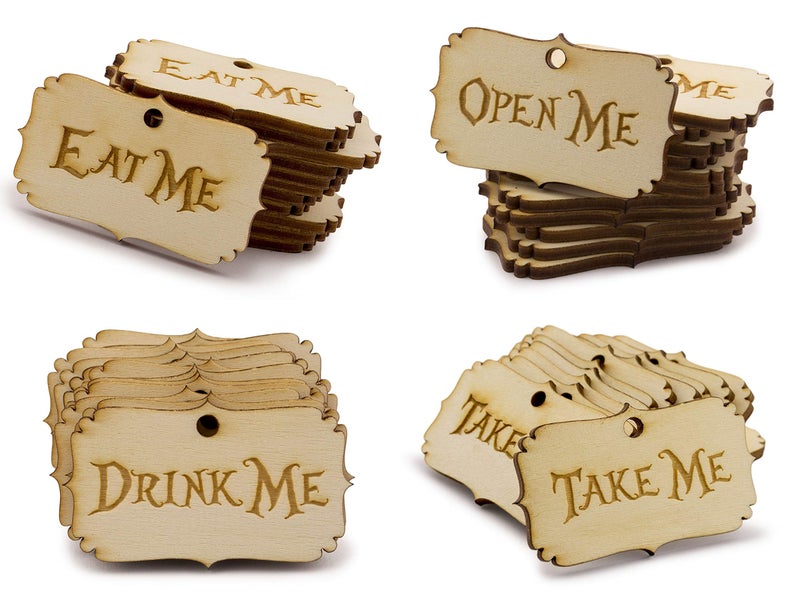 Summer-Ray.com Summer-Ray 80pcs Alice in The Wonderland Wooden Party Favor Tags (Mixed Lot) - Image 3