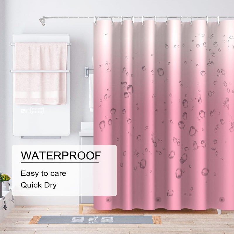 TIKABC Gradient Pink Shower Curtain Liner, 4G PEVA Shower Liner, Plastic Waterproof Shower Curtains, 72x72 inch with Grommet Holes 3 Magnetic Weights - Image 3